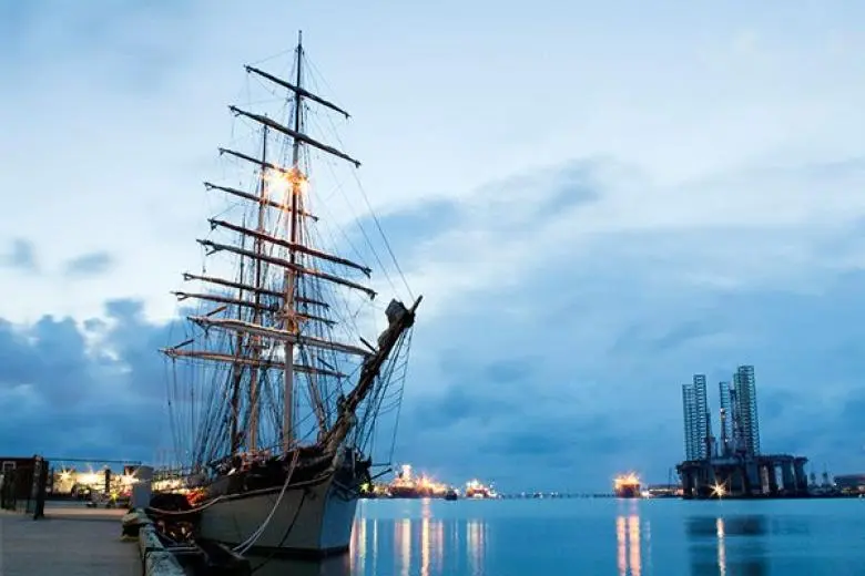 Texas cruise deal featuring a ship sailing from Gulf Coast ports like Galveston with views of sandy beaches, warm waters, and vibrant southern charm