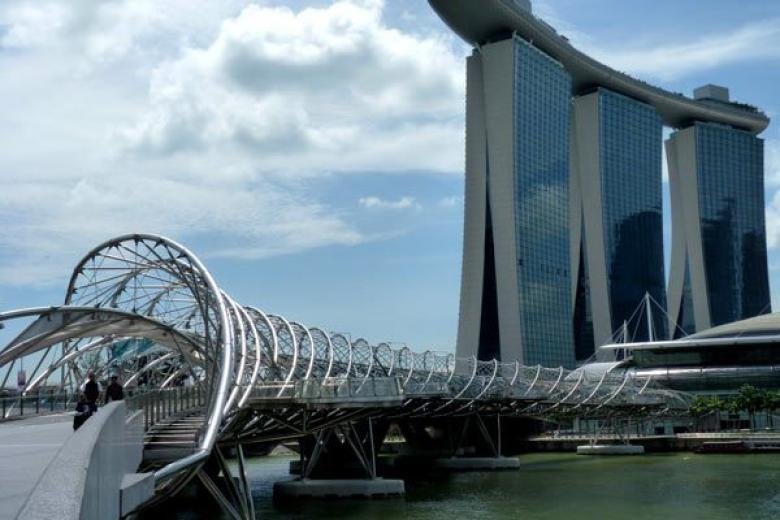 The Helix Bridge and Marina Bay Sands Hotel