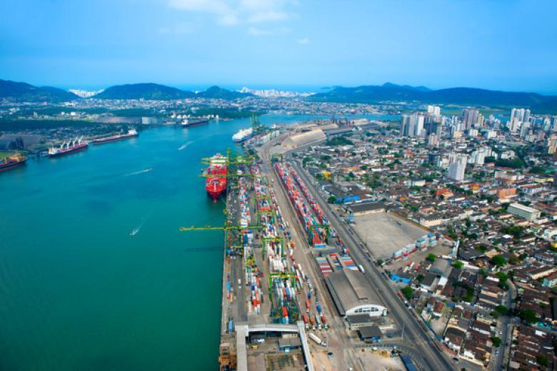 Aerial photograph of the Port of Santos, Brazil