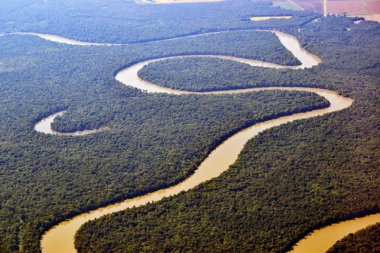 Winding Mississippi River Aerial View