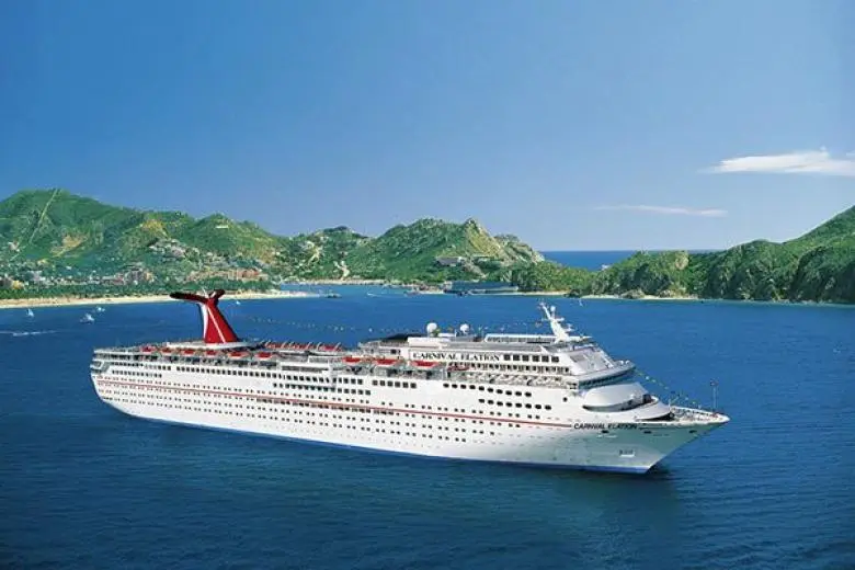 Carnival Cruise Line ship sailing under sunny skies with onboard water parks, lively entertainment, and fun-filled experiences for all ages